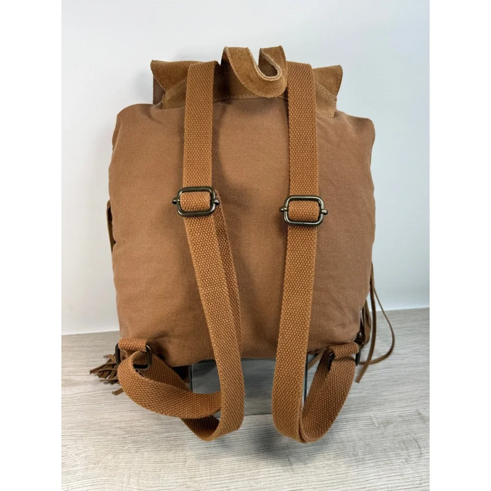 Brown Suede Fringe Backpack Boho Western Concho Whipstitch Festival Backpack Bag